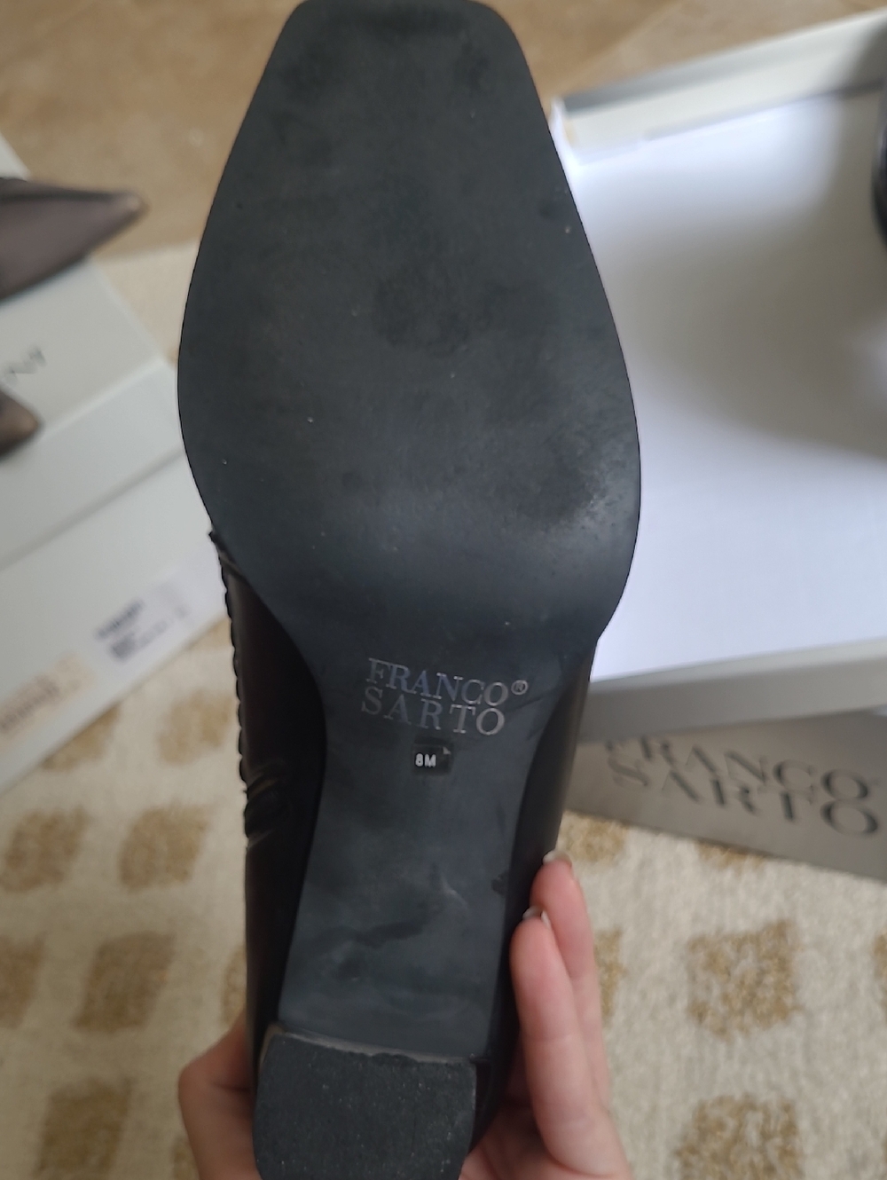 Franco Sarto Black Leather Square-Toe Ankle Booties - Picture 5 of 12